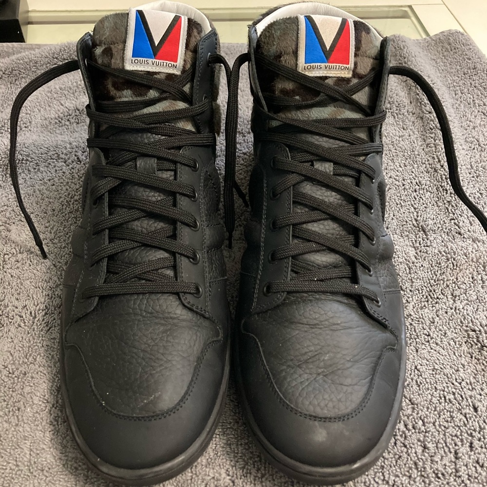 Louis Vuitton LV6 Men's 6 Camo X Black Leather Spitfire High Top Sneaker